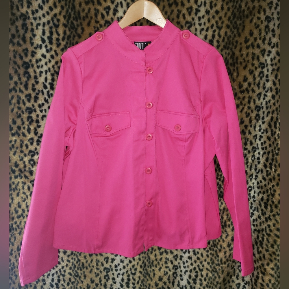 VINTAGE TORRID FUSHIA MILITARY BUTTON DOWN JACKET 3X BBW BARBIECORE